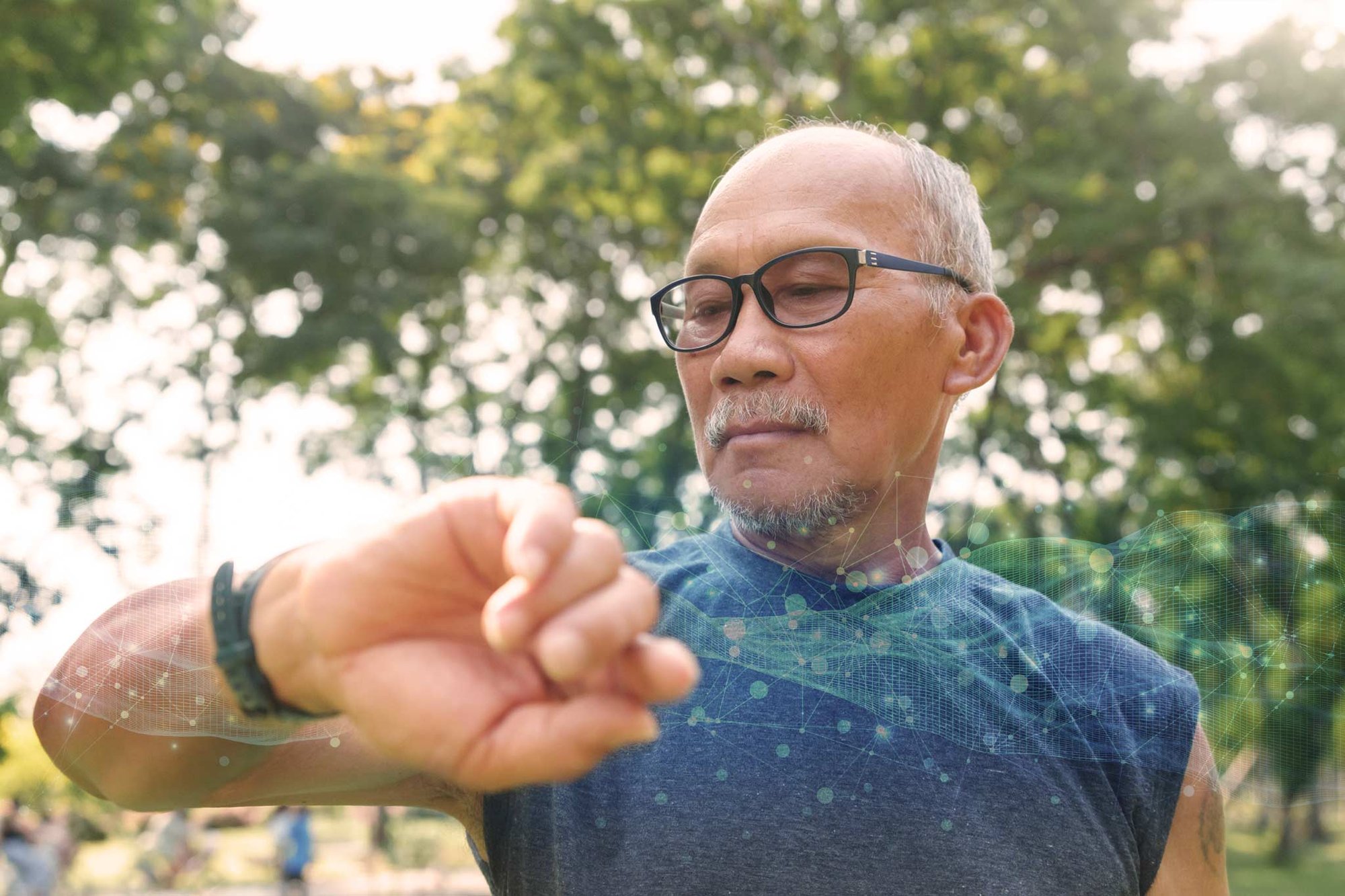 Active Senior Looking at Wearable Device